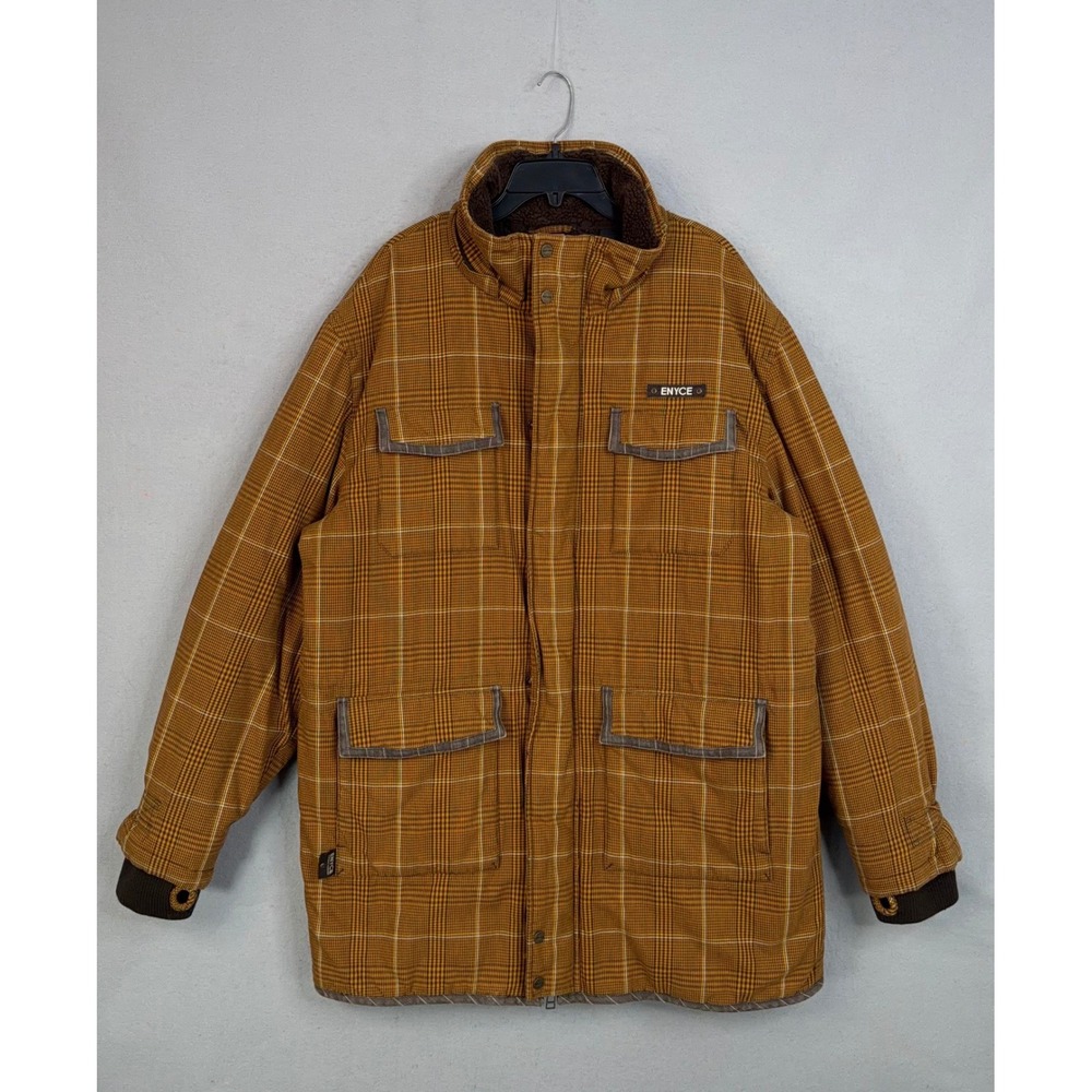 Enyce Jacket Mens XXL Brown Plaid Sherpa Lined Full Zip Hoodless Streetwear Y2K